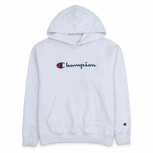 Champion Men's White Pullover Hoodie Medium Graphic Logo Sportswear