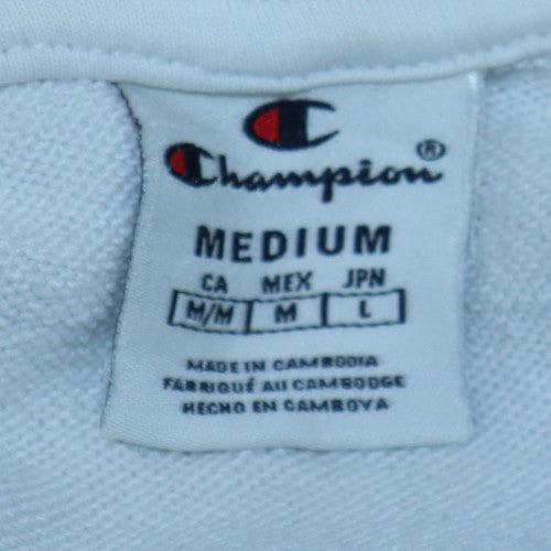 Champion Mens White Pullover Hoodie Medium Logo Sports Fleece