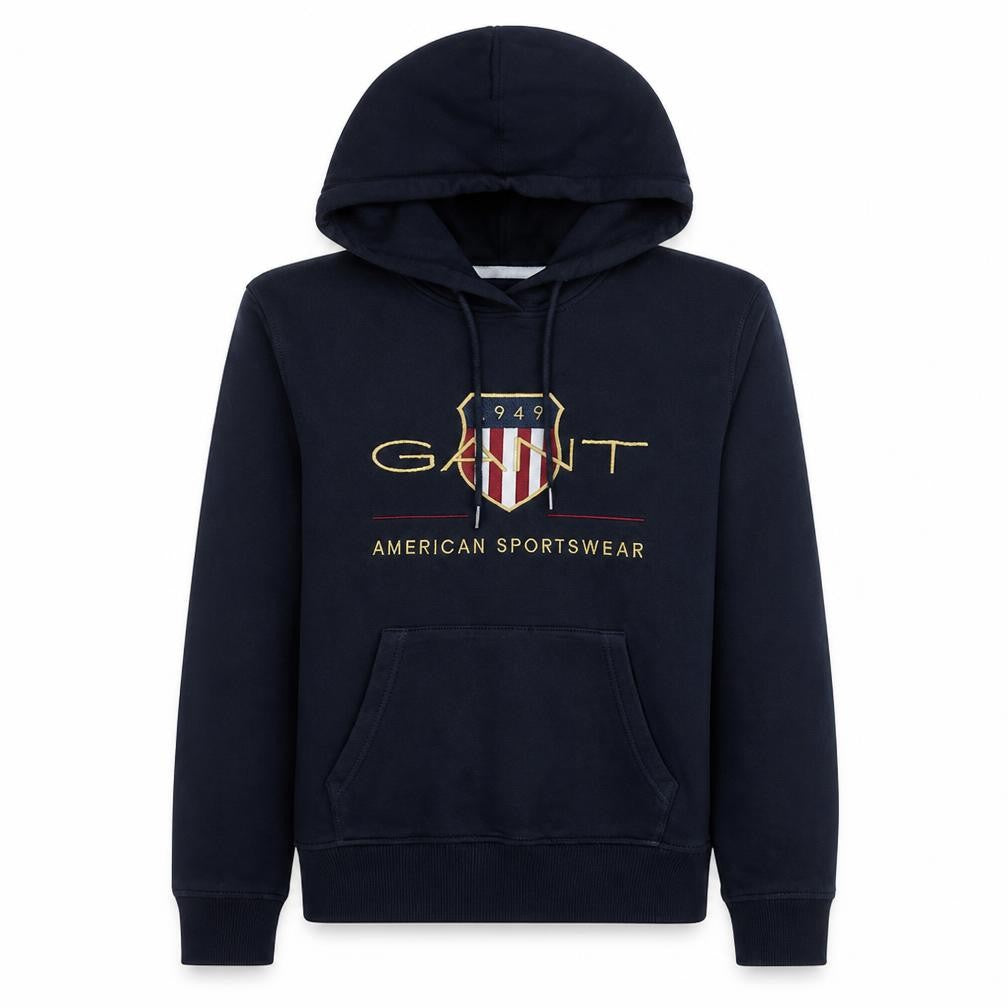 GANT Men's Blue Pullover Hoodie S Embroidered Logo Classic Style