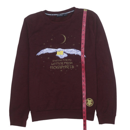Harry Potter Womens Burgundy Sweatshirt M Crew Neck Hogwarts Owl Print