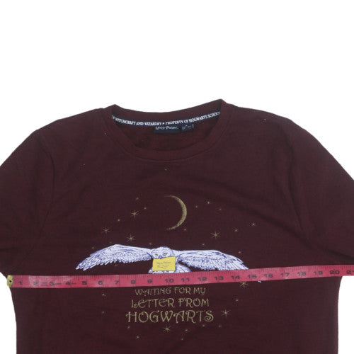 Harry Potter Womens Burgundy Sweatshirt M Crew Neck Hogwarts Owl Print