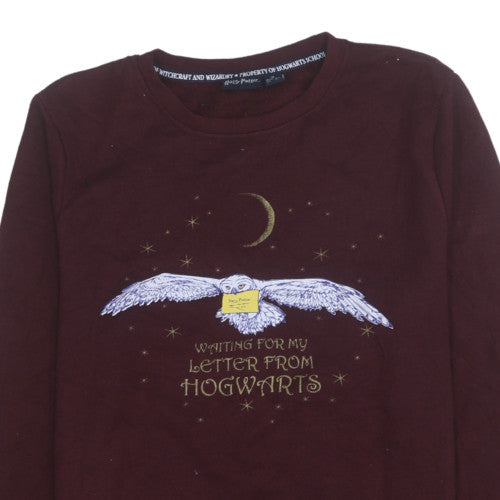 Harry Potter Womens Burgundy Sweatshirt M Crew Neck Hogwarts Owl Print