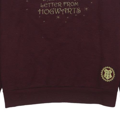 Harry Potter Womens Burgundy Sweatshirt M Crew Neck Hogwarts Owl Print