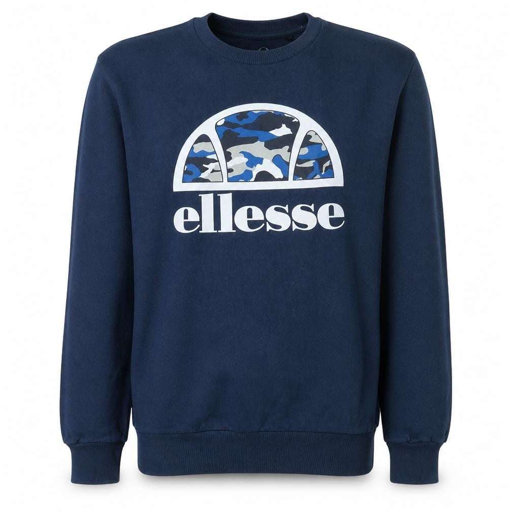 Ellesse Men's Blue Camo Logo Crew Neck Sweatshirt M