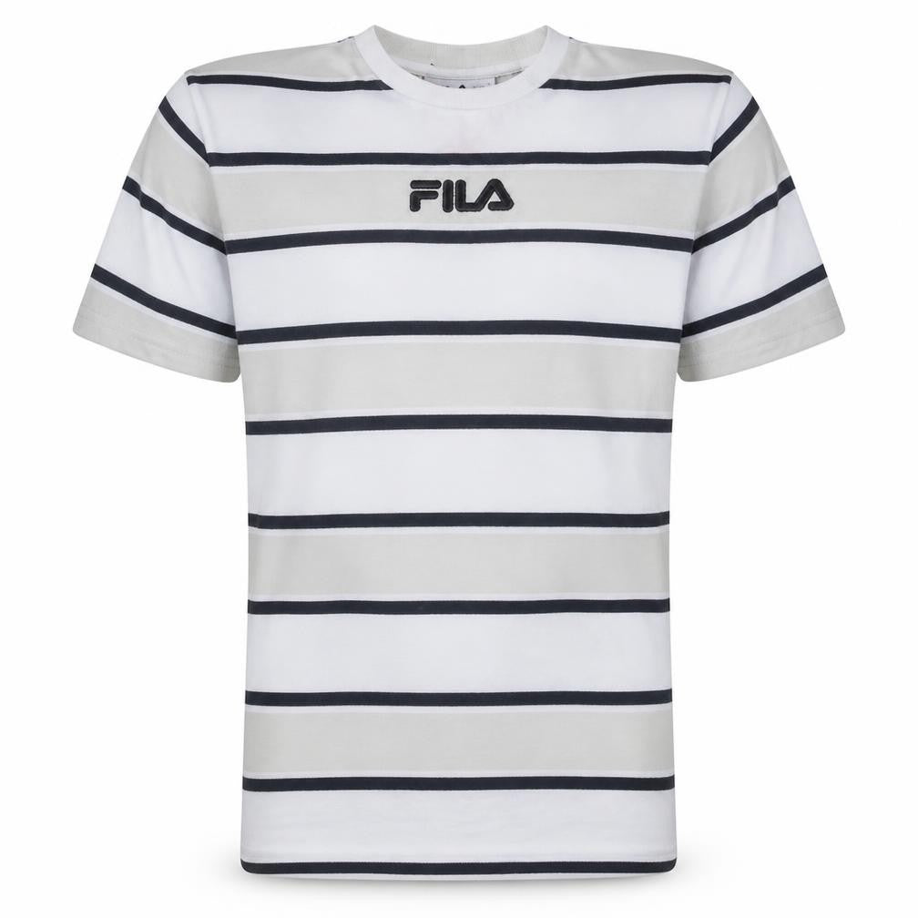 Fila Men's White Striped Crew Neck Short Sleeve T-Shirt S