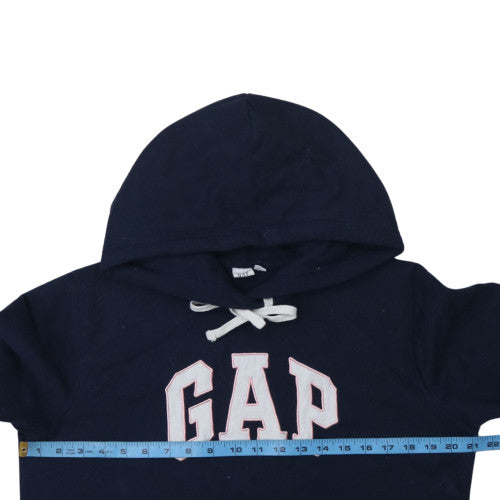 GAP Women Navy Blue Pullover Hoodie Large Cotton Blend Logo Design