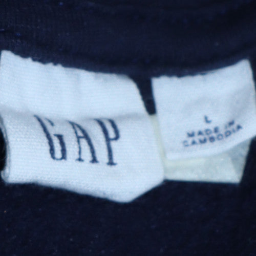 GAP Women Navy Blue Pullover Hoodie Large Cotton Blend Logo Design