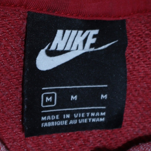 Nike Womens Red Pullover Hoodie M - Cotton Blend Logo Sweatshirt