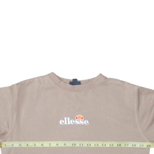 Ellesse Womens Beige Cotton Crew Neck Pullover Sweatshirt UK 8