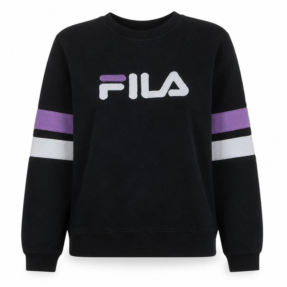 Fila Womens Black Purple Logo Crew Neck Pullover Sweatshirt Size M