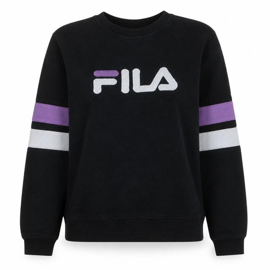 Fila Womens Black Purple Logo Crew Neck Pullover Sweatshirt Size M