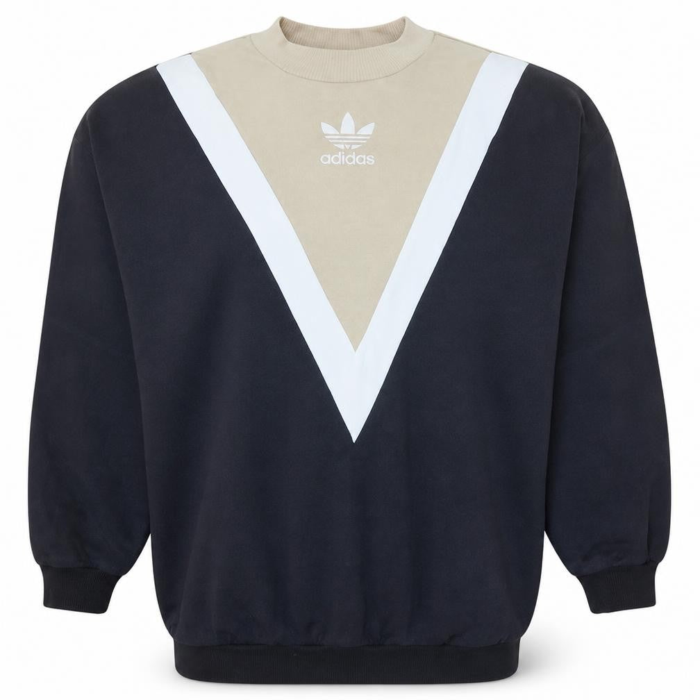 Front view of Adidas Women Beige Black Colourblock Crew Neck Sweatshirt, size 16