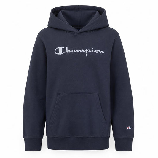 Front view of Champion boys’ navy hoodie large 11-12 years pullover fleece cotton blend
