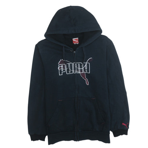 Puma Womens Black Full Zip Hoodie Size M Logo Graphic Sweatshirt
