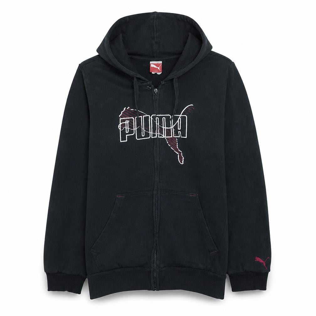 Puma Womens Black Full Zip Hoodie Size M Logo Graphic Sweatshirt