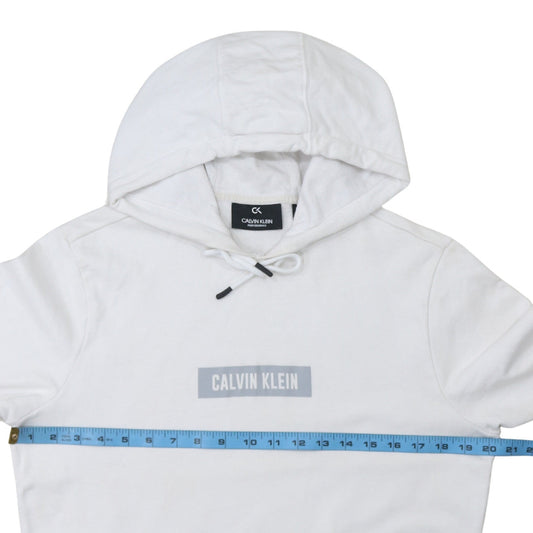 Calvin Klein Men’s White Pullover Hoodie Medium Logo Fleece