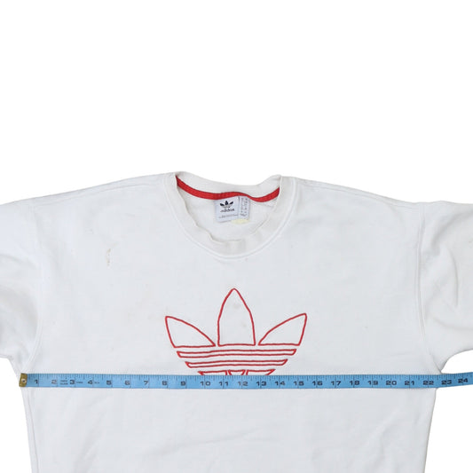 Adidas Women White Crew Neck Pullover Sweatshirt Size 10 Cotton Logo