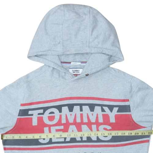 Tommy Jeans Men's Grey Hoodie Small Pullover Graphic Print Cotton