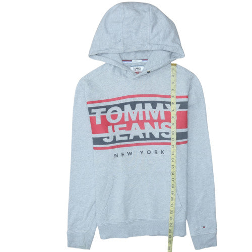Tommy Jeans Men's Grey Hoodie Small Pullover Graphic Print Cotton