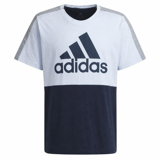 Adidas Men Blue Colourblock Logo Regular Fit T-Shirt L