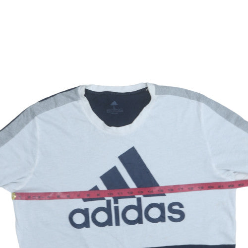 Adidas Men Blue Colourblock Logo Regular Fit T-Shirt L
