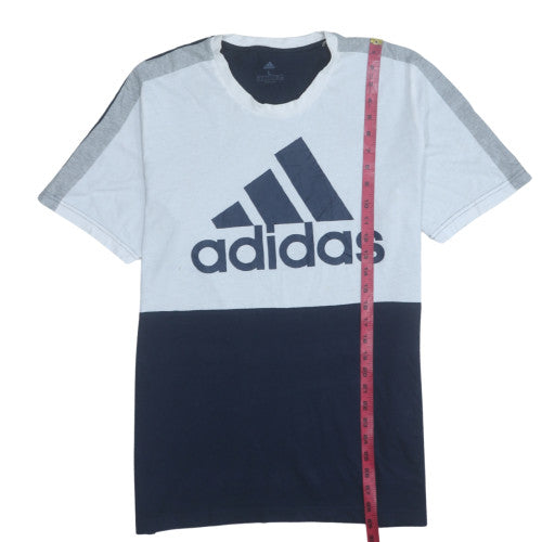 Adidas Men Blue Colourblock Logo Regular Fit T-Shirt L