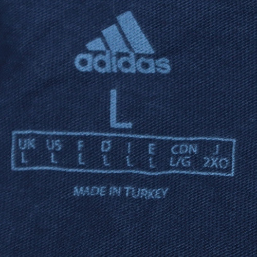 Adidas Men Blue Colourblock Logo Regular Fit T-Shirt L