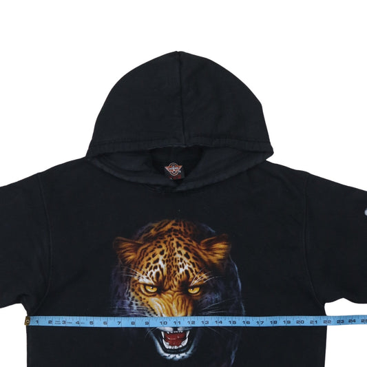 Rock Eagle Mens Black XL Pullover Hoodie Leopard Graphic Fleece