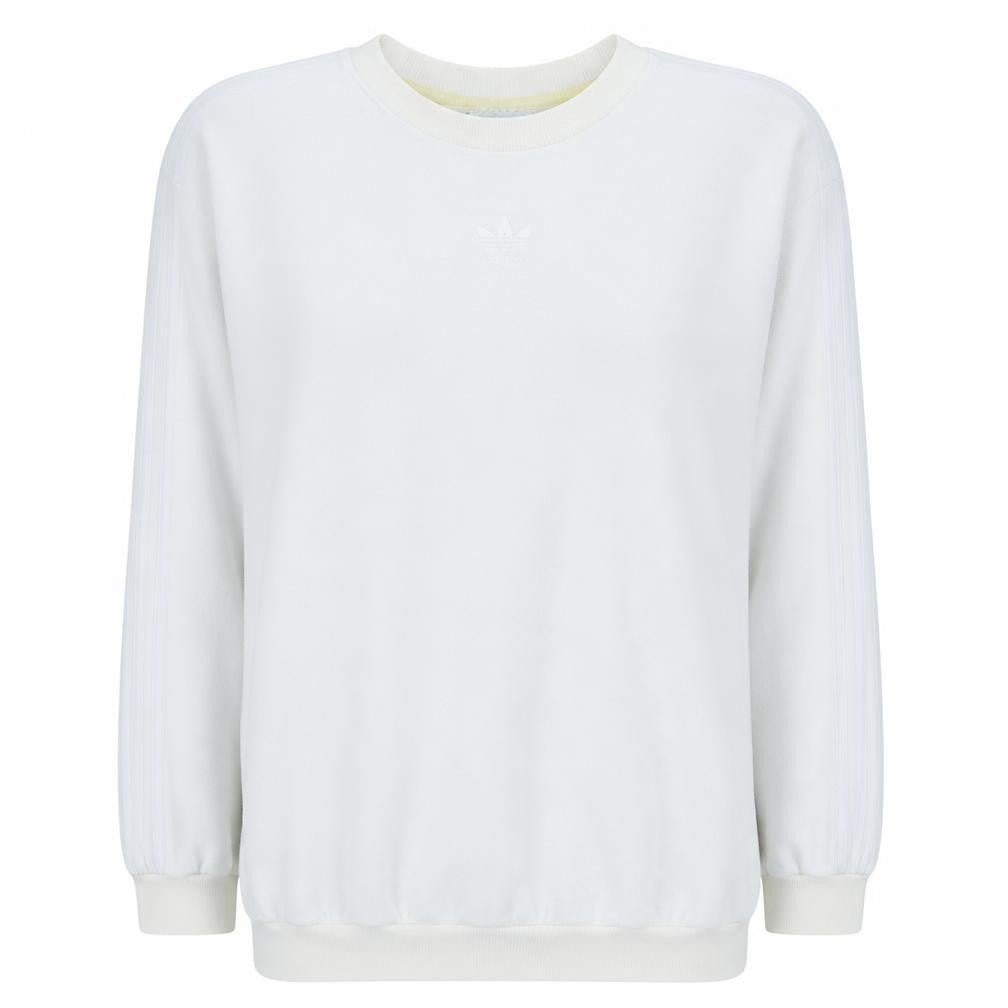Front view of Adidas women’s white xl crew neck pullover sweatshirt
