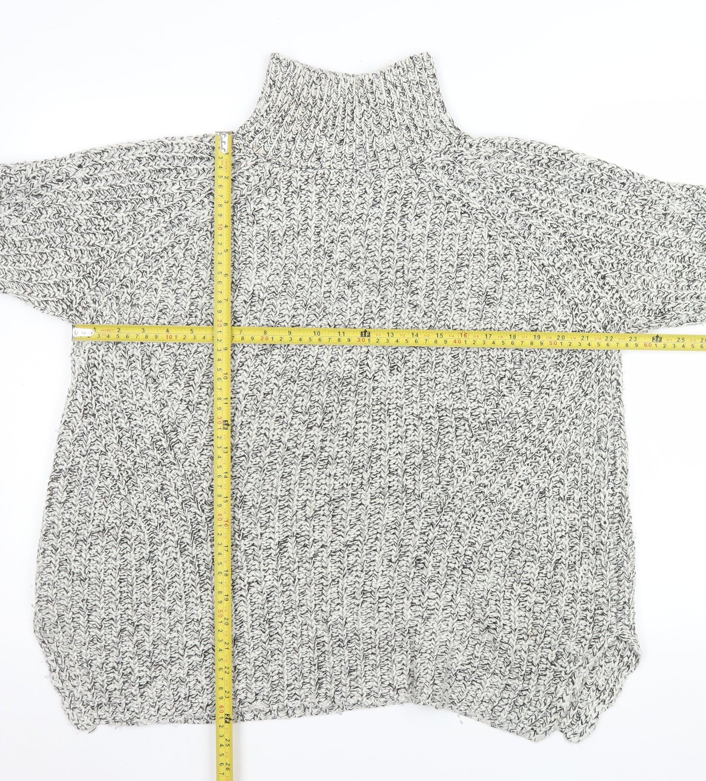 Topshop Women's Grey Roll Neck Chunky Knit Jumper Size 12