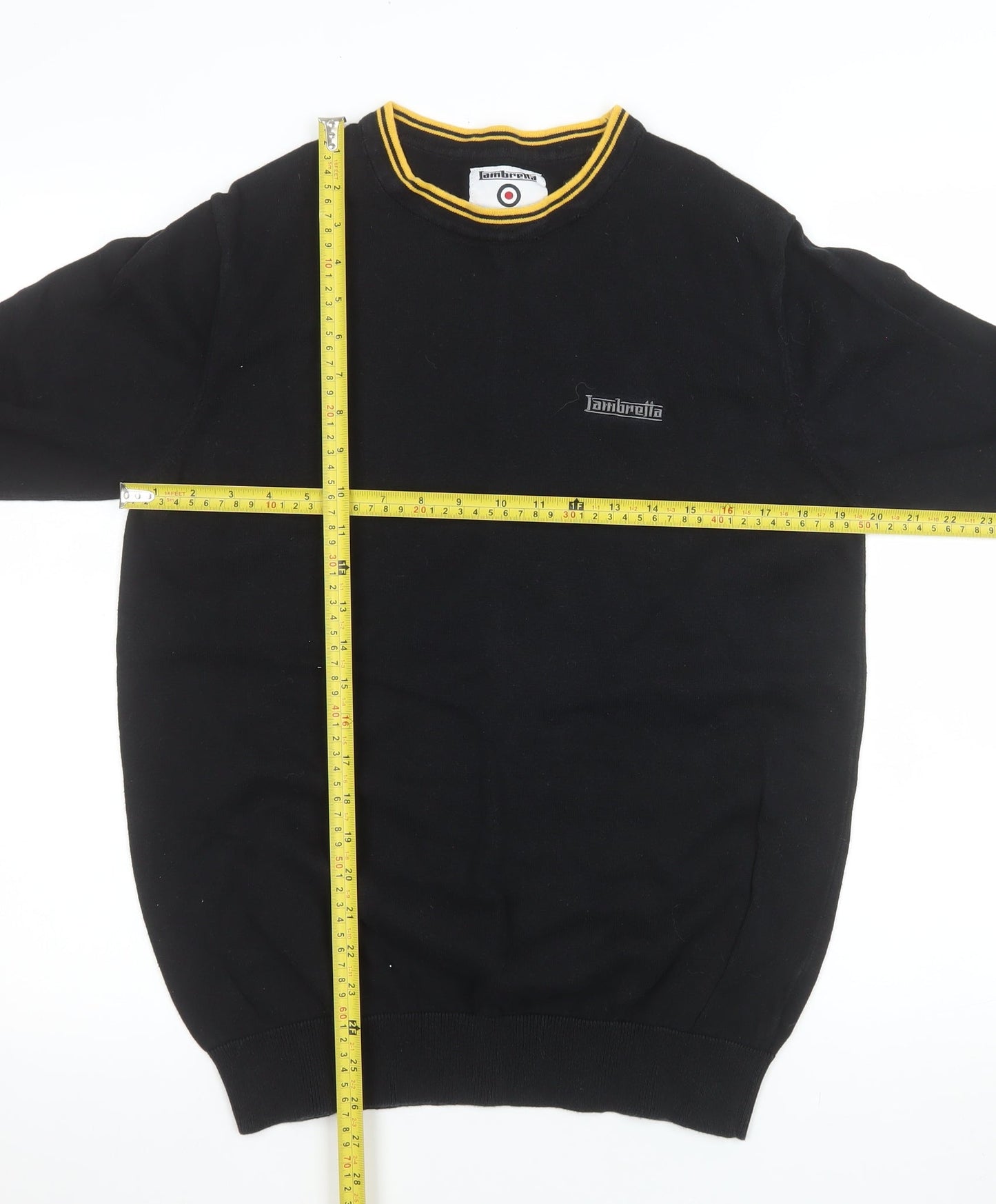 Lambretta Men's Black Cotton Crew Neck Pullover Jumper M