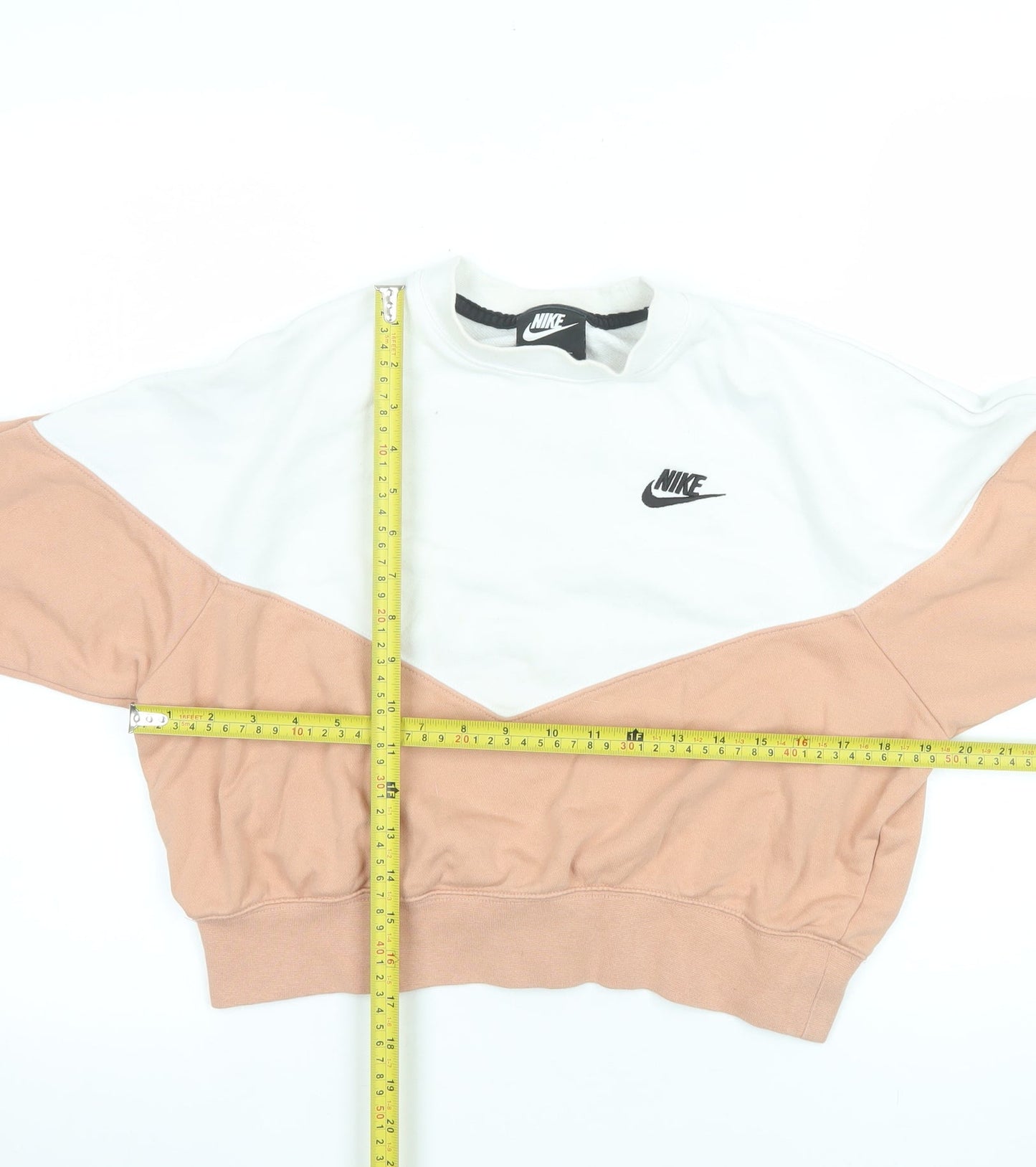 Nike Women’s Beige & White Colourblock Pullover Sweatshirt Size L