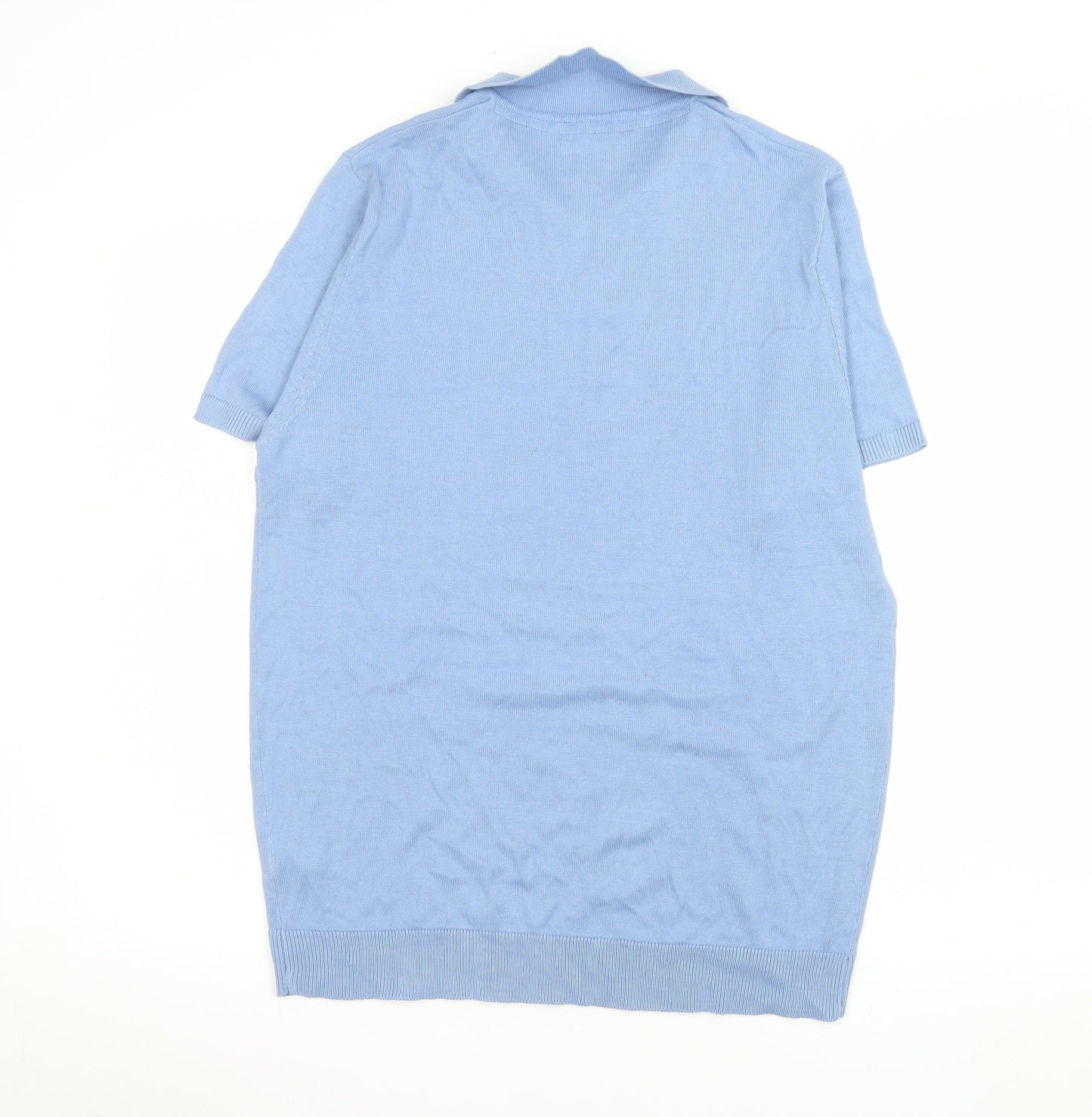 Avantgarde Paris Women Blue Knit Short Sleeve Polo Top Size L