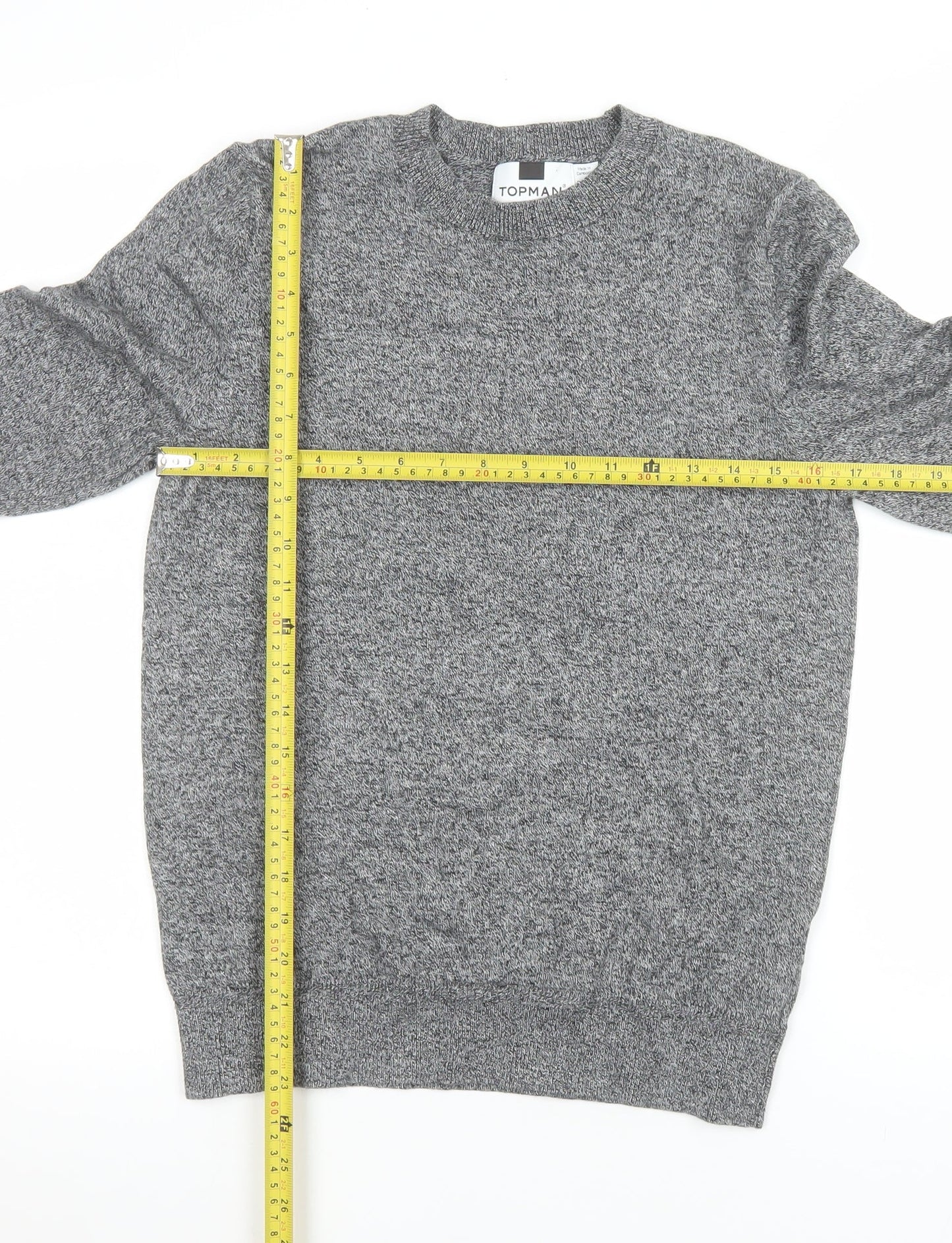 Topman Men's Grey Cotton Crew Neck Jumper Size S