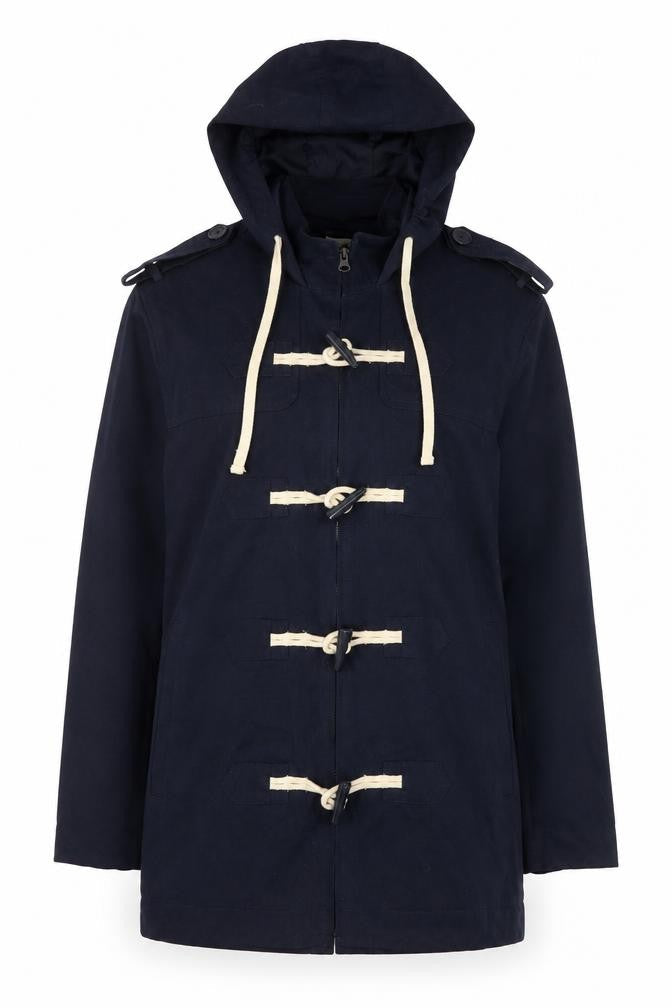 Cotton Traders Women's Navy Duffle Coat S Hooded Toggle Mid-Length