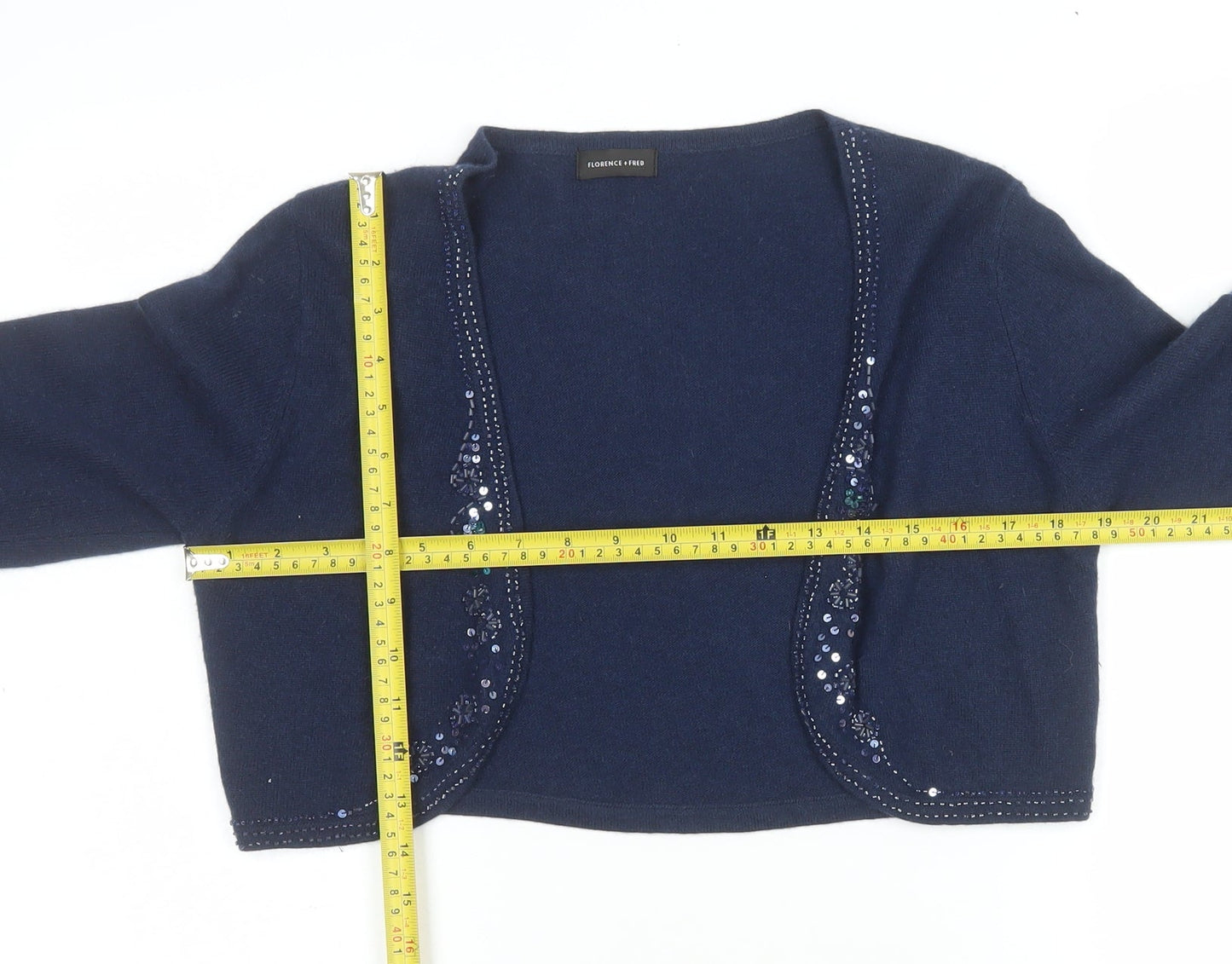 Florence + Fred Women Blue Beaded Sequin Cardigan Size 14