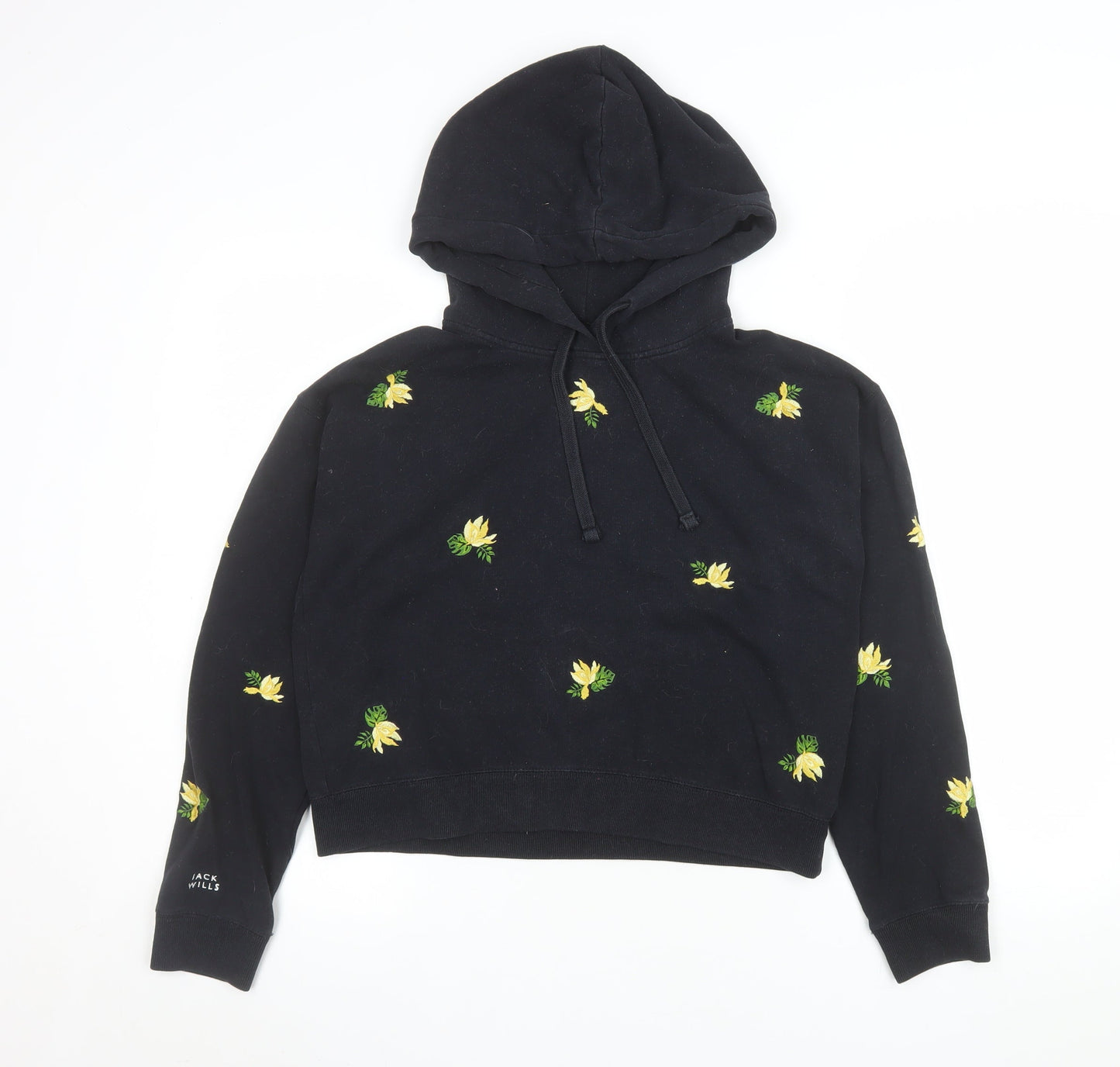 Jack Wills Women's Black Floral Embroidered Pullover Hoodie UK 8