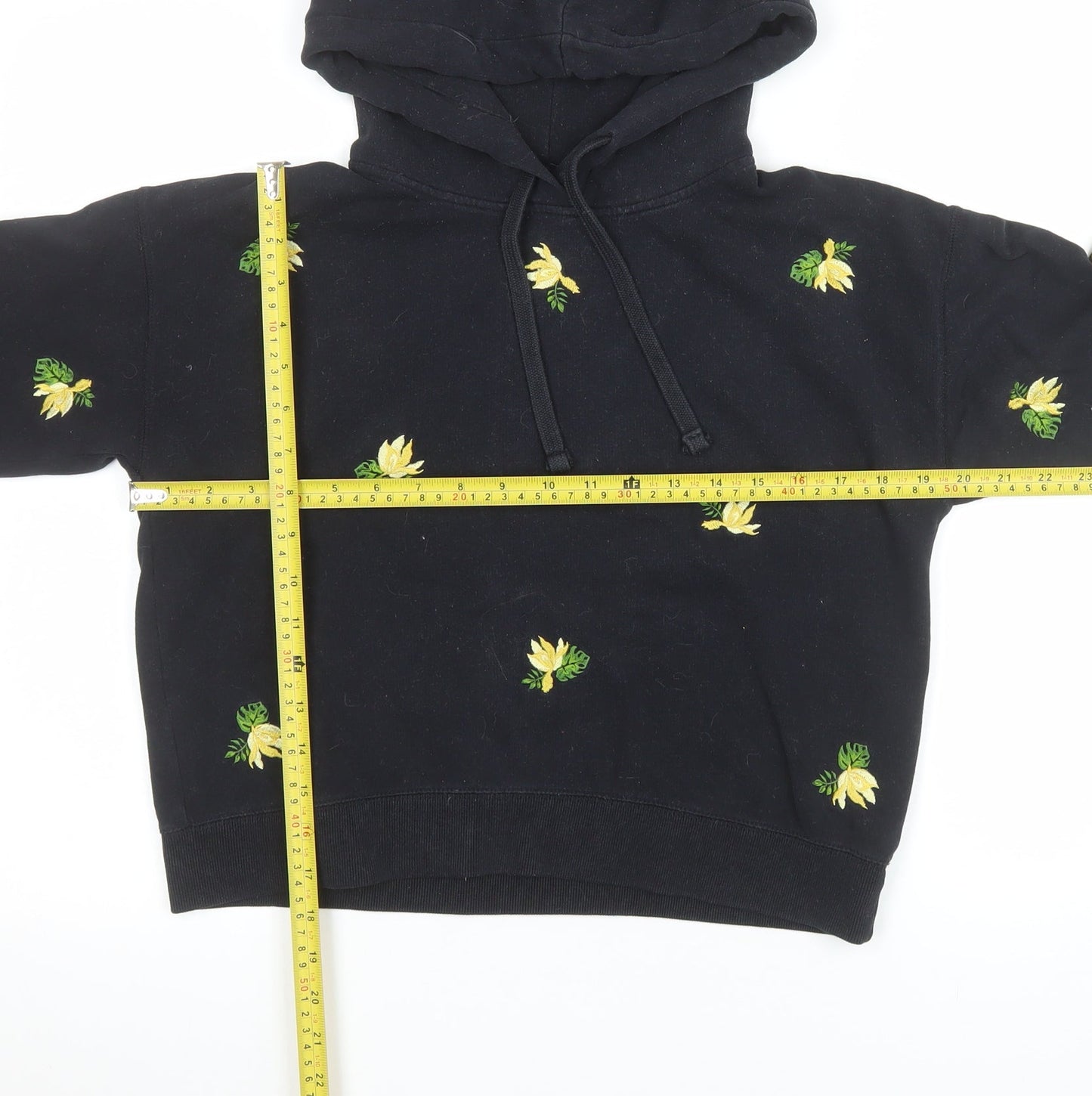 Jack Wills Women's Black Floral Embroidered Pullover Hoodie UK 8