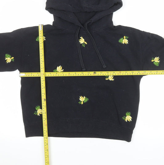 Jack Wills Women's Black Floral Embroidered Pullover Hoodie UK 8