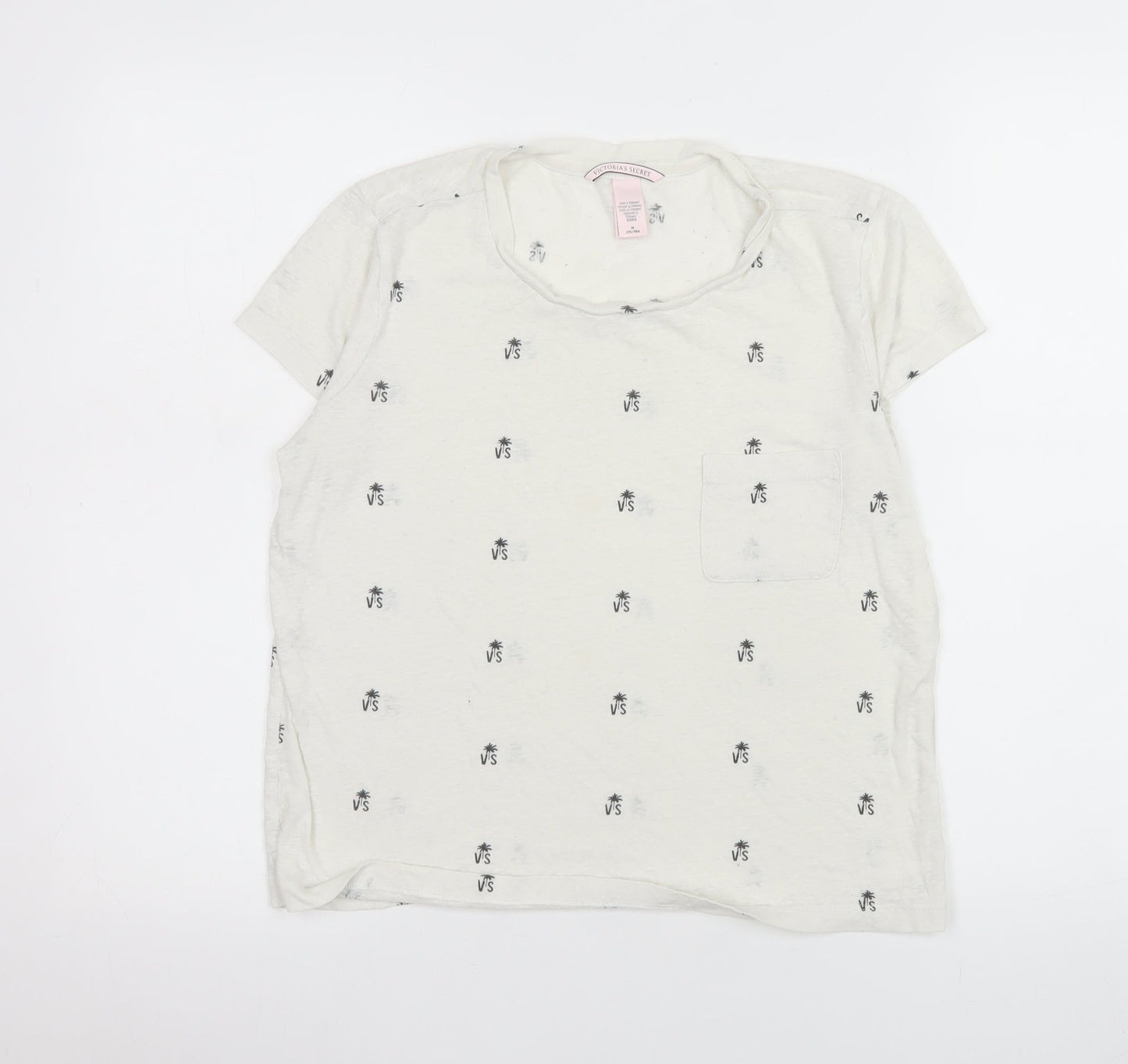 Victoria's Secret Women's Ivory Palm Print Short Sleeve T-Shirt Size 12