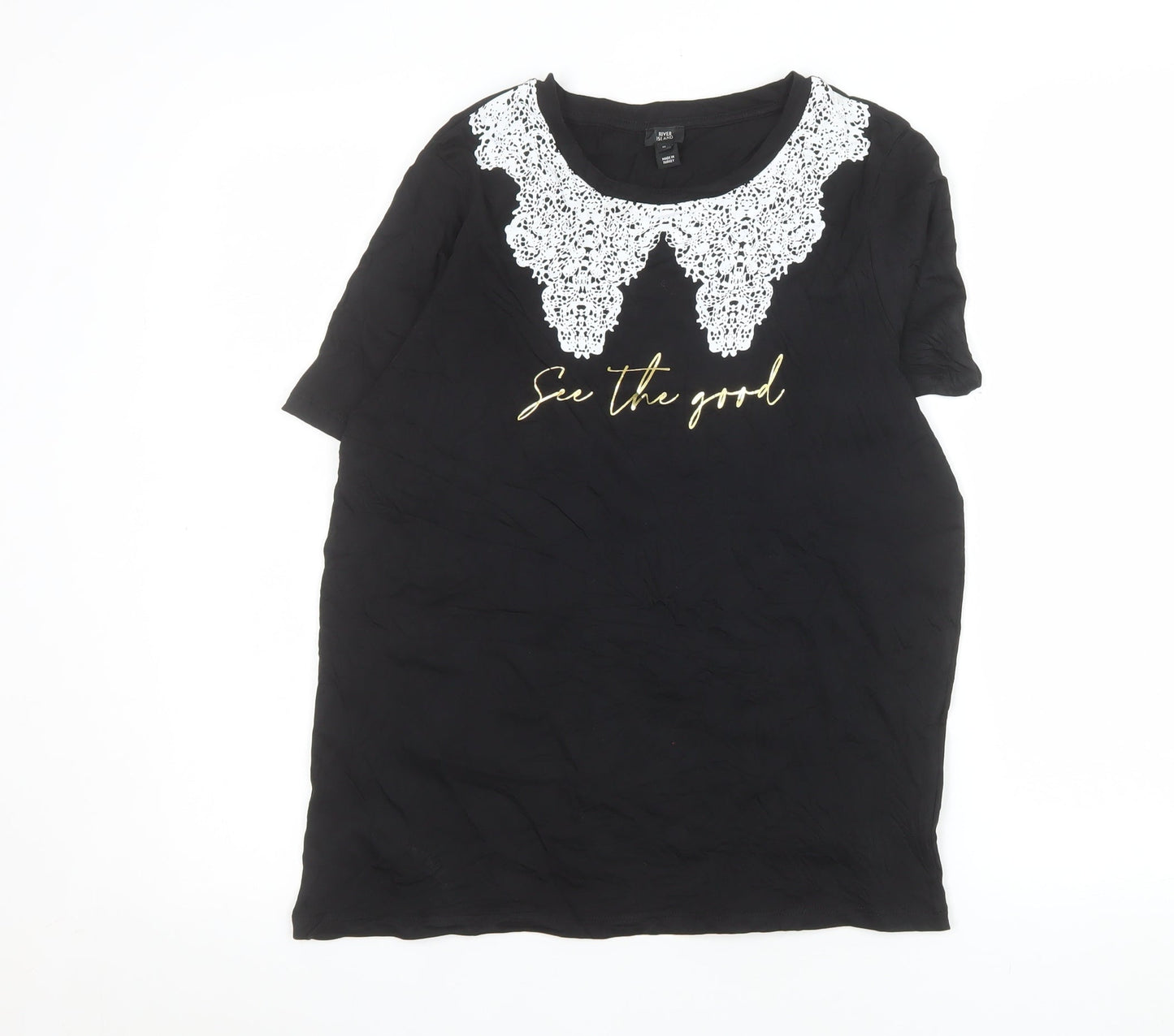 River Island Women’s Black Lace Collar T-Shirt Size 10