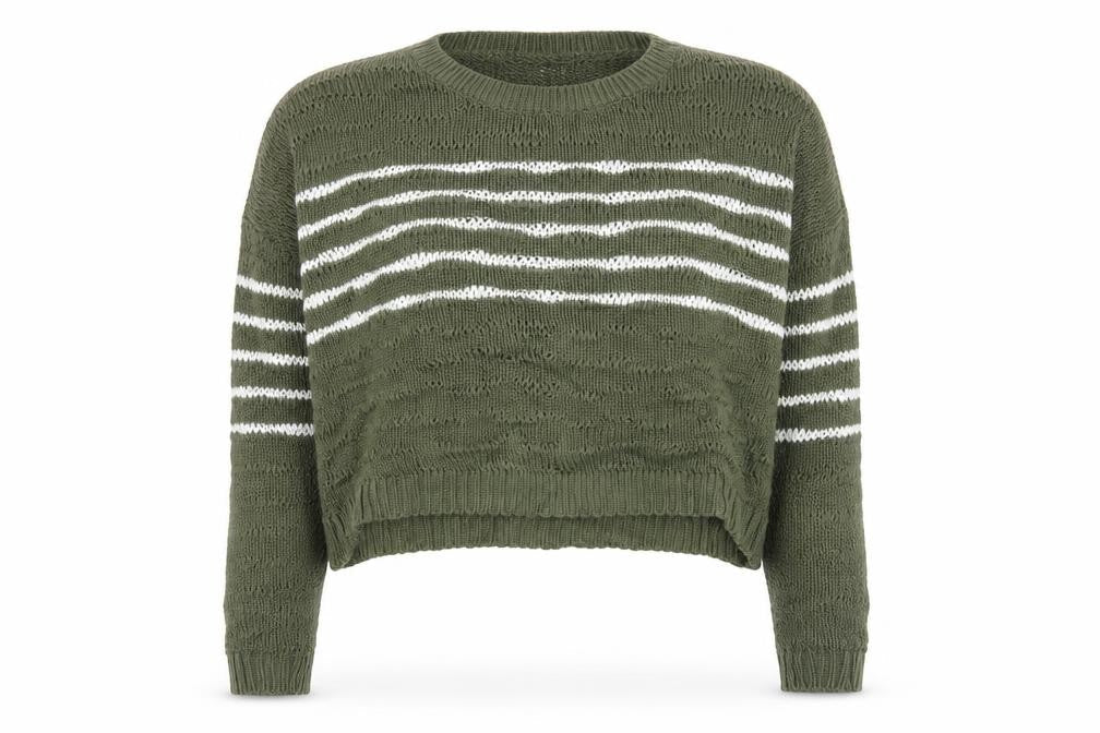 Cabi Women’s Green Striped Open-Knit Crew Neck Jumper XS