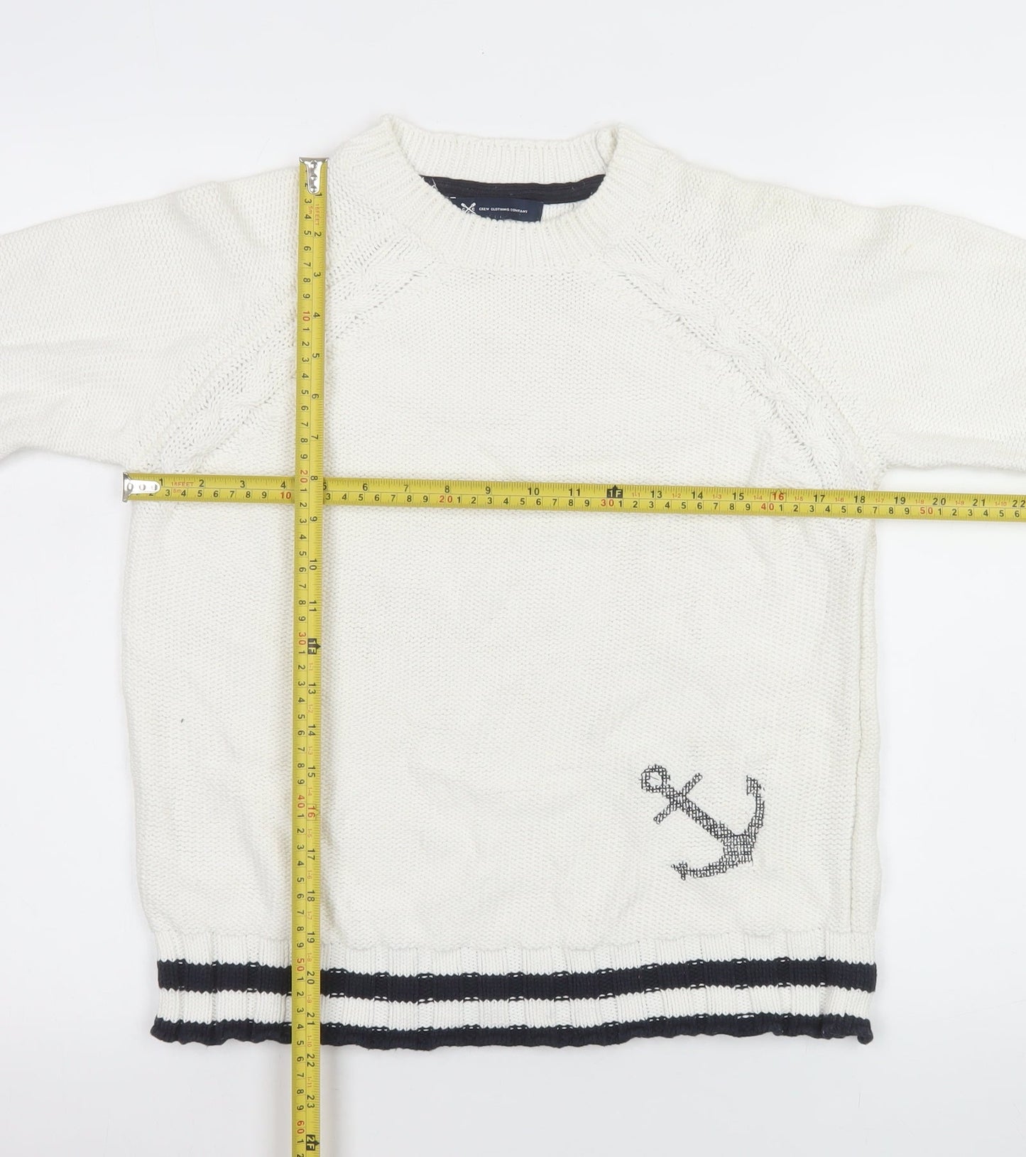Crew Clothing Company Women White Anchor Knit Jumper Size 10 Cotton Blend
