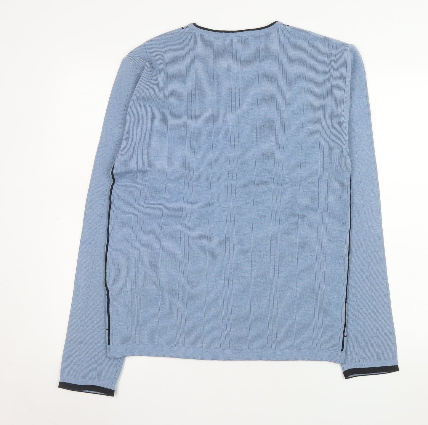 m2m Men's Blue Check Knit Crew Neck Acrylic Jumper Size S