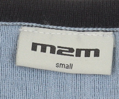 m2m Men's Blue Check Knit Crew Neck Acrylic Jumper Size S