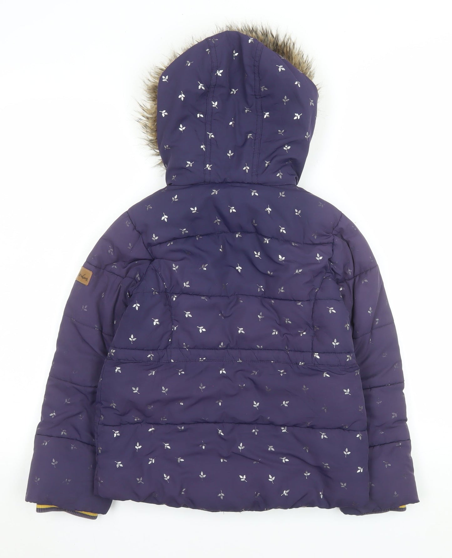 Joules Girls Purple Floral Puffer Jacket 7-8 Years Hooded Winter Coat