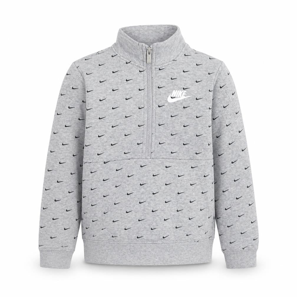 Front view of Nike boys’ grey 6-7 years 1/4 zip fleece sweatshirt with logo print