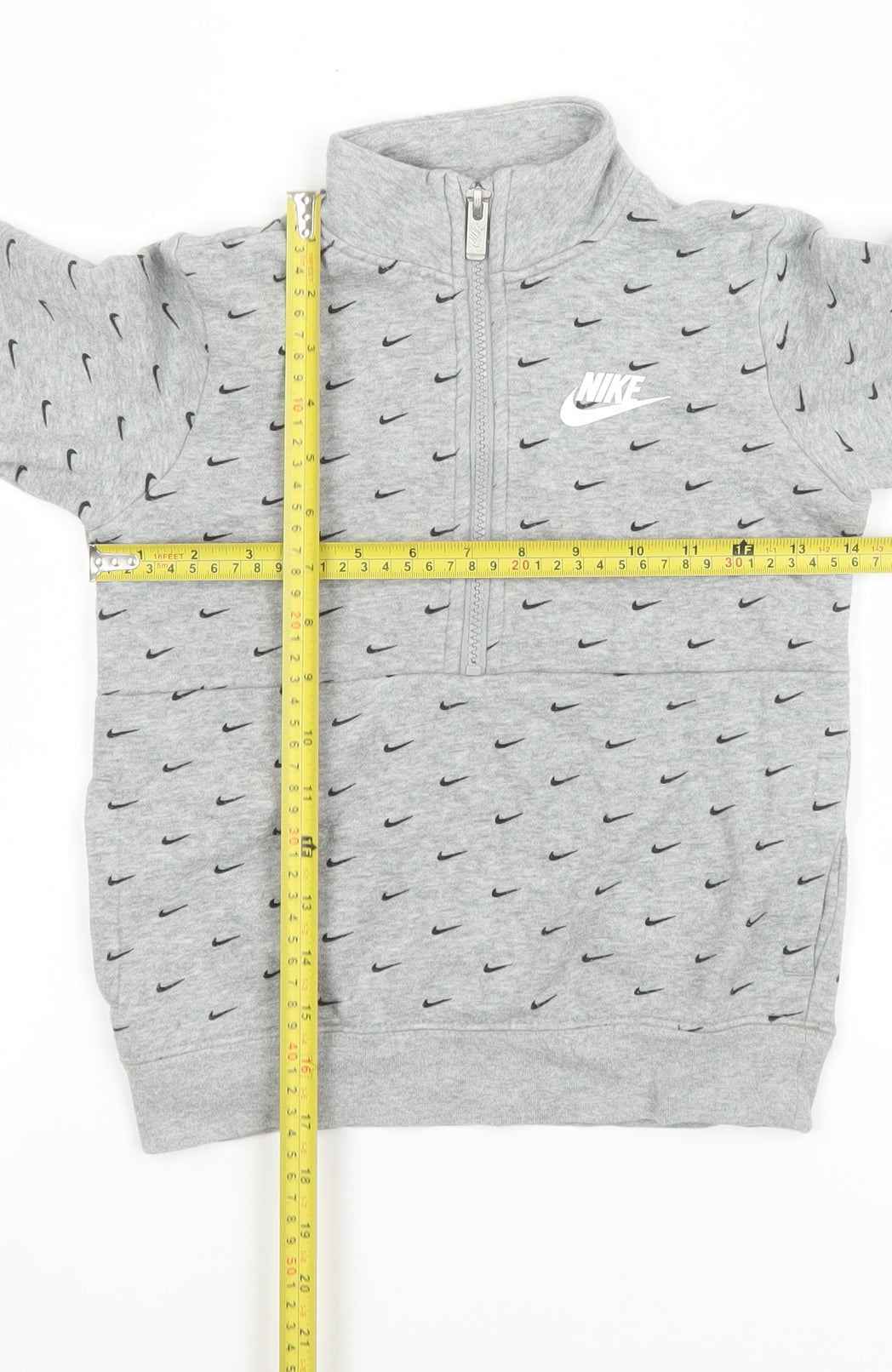 Nike Boys Grey 6-7 Years 1/4 Zip Fleece Sweatshirt with Logo Print
