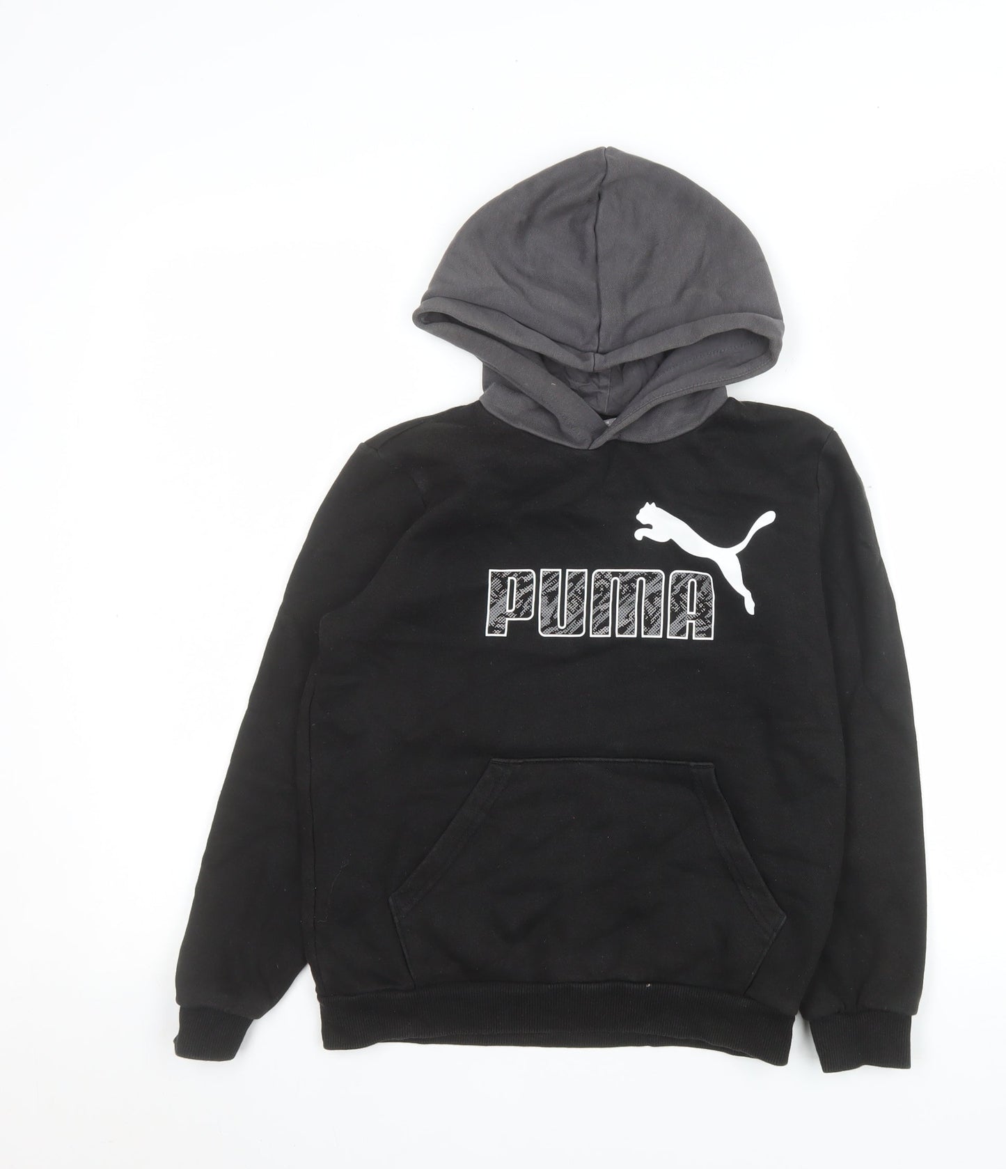 Puma Boys Black Pullover Hoodie 11-12 Years Fleece Logo Sweatshirt