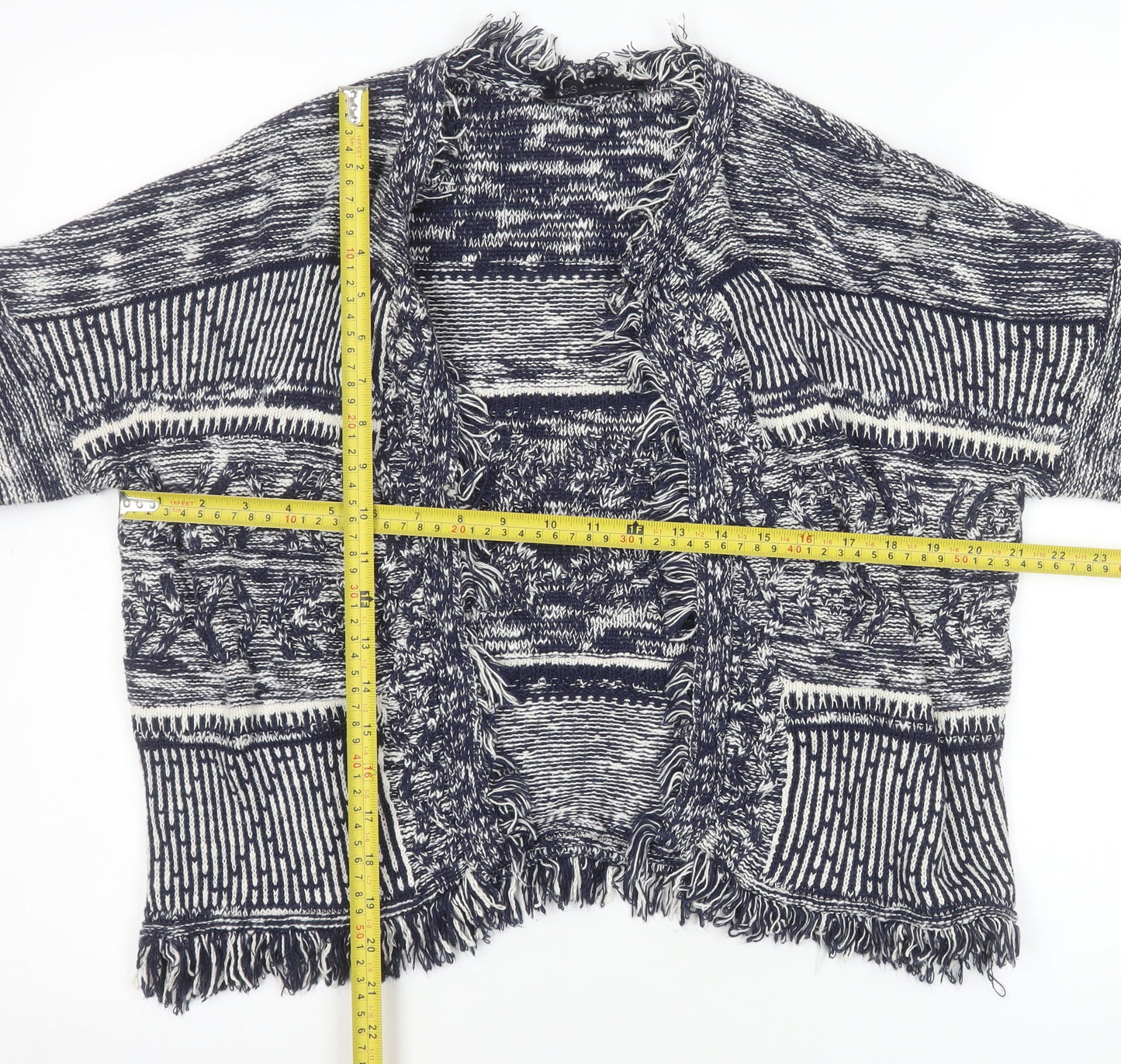 Marks and Spencer Women Blue Knit Fringe Cardigan M